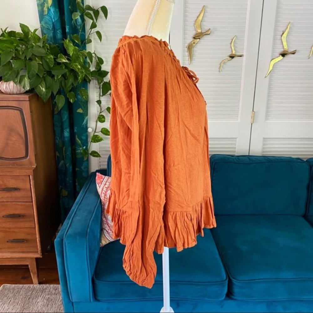 Easel Erica Long Sleeve Cotton Slub Henley Babydoll Tunic Pumpkin Orange Medium - Picture 7 of 14